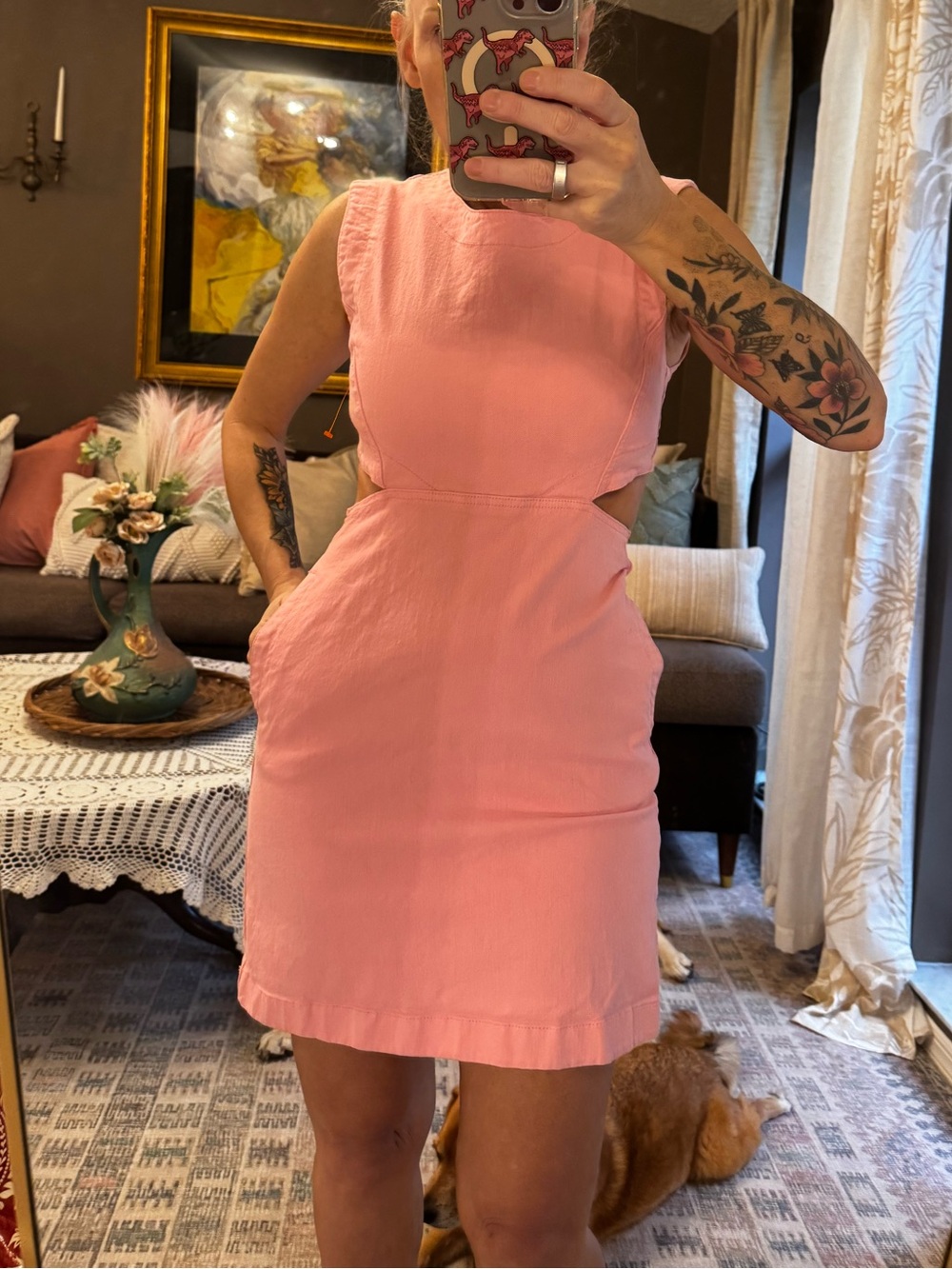 Maje Pink Cutout Mini Dress